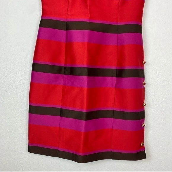 CYNTHIA ROWLEY Multi color Block Striped Shift Satin Dress 8 - Picture 4 of 12